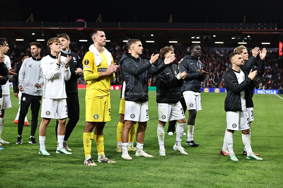 Bournemouth - Sturm Graz
UEFA Europa League Gruppenphase 2. Spieltag, AFC Bournemouth - SK Sturm Graz, Bournemouth Stadium, 15.10.2026. 

Foto zeigt die Mannschaft von Sturm
