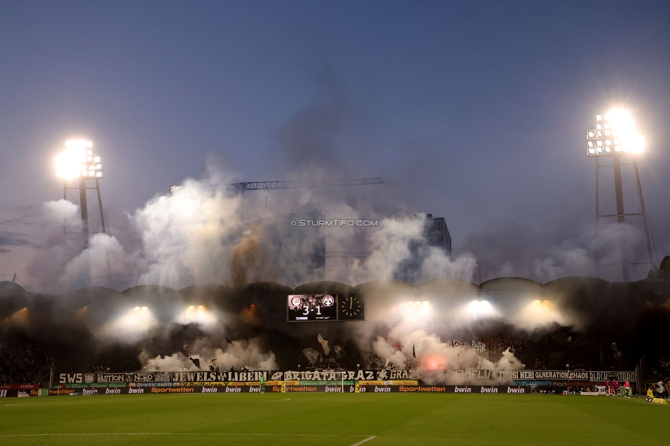 Sturm Graz - GAK
Oesterreichische Fussball Bundesliga, 9. Runde, SK Sturm Graz - Grazer AK, Stadion Graz-Liebenau, 18.10.2026. Foto zeigt Fans von Sturm mit einer Choreografie
Schlüsselwörter: pyrotechnik