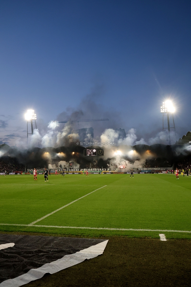Sturm Graz - GAK
Oesterreichische Fussball Bundesliga, 9. Runde, SK Sturm Graz - Grazer AK, Stadion Graz-Liebenau, 18.10.2026. Foto zeigt Fans von Sturm mit einer Choreografie
Schlüsselwörter: pyrotechnik