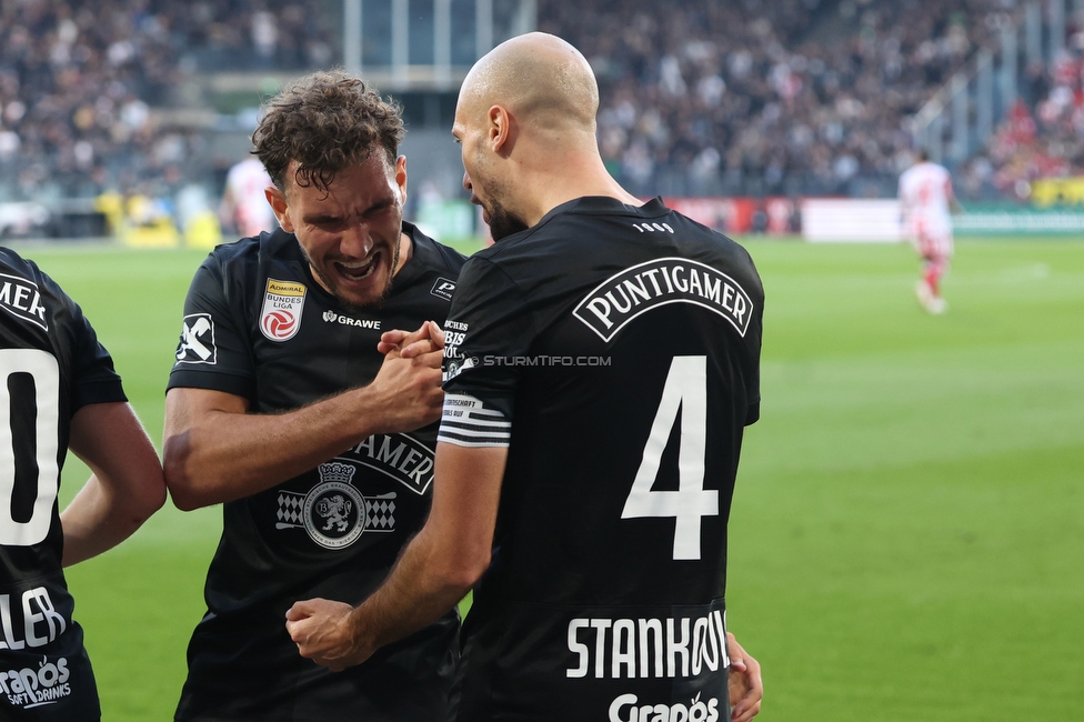 Sturm Graz - GAK
Oesterreichische Fussball Bundesliga, 9. Runde, SK Sturm Graz - Grazer AK, Stadion Graz-Liebenau, 18.10.2026. Foto zeigt Valmir Matoshi (Sturm) und Jon Gorenc-Stankovic (Sturm)
