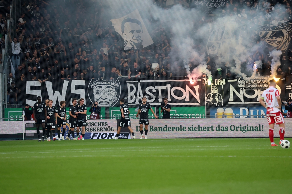 Sturm Graz - GAK
Oesterreichische Fussball Bundesliga, 9. Runde, SK Sturm Graz - Grazer AK, Stadion Graz-Liebenau, 18.10.2026. 

Foto zeigt Luca Weinhandl (Sturm)
Schlüsselwörter: torjubel