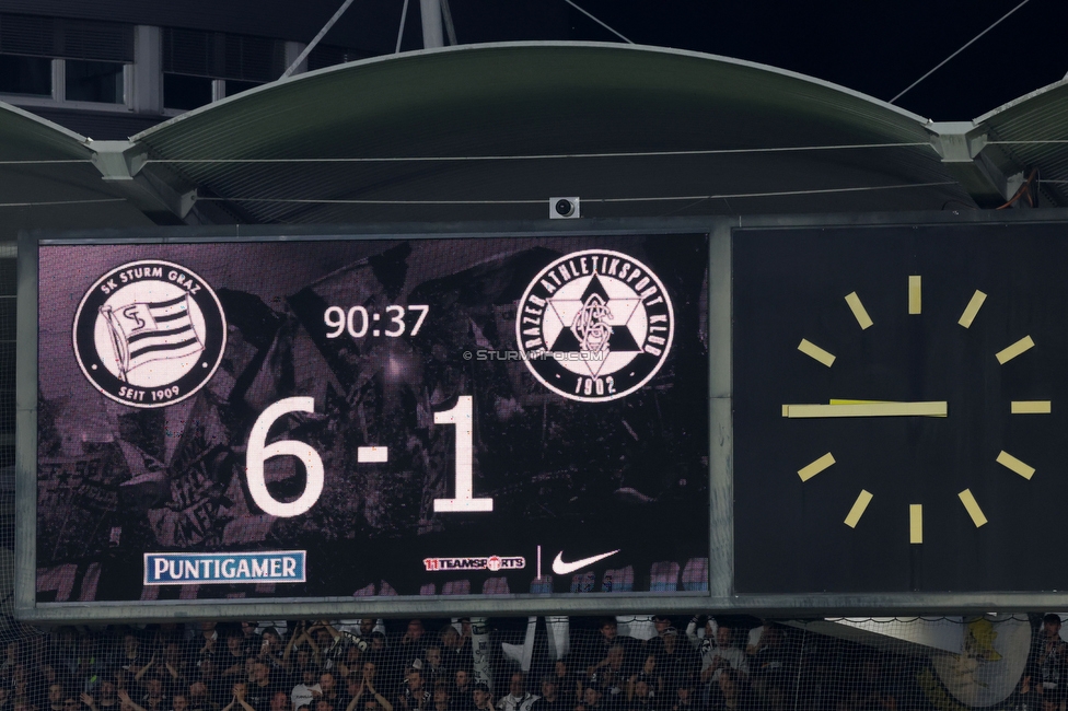 Sturm Graz - GAK
Oesterreichische Fussball Bundesliga, 9. Runde, SK Sturm Graz - Grazer AK, Stadion Graz-Liebenau, 18.10.2026. Foto zeigt die Anzeigetafel
