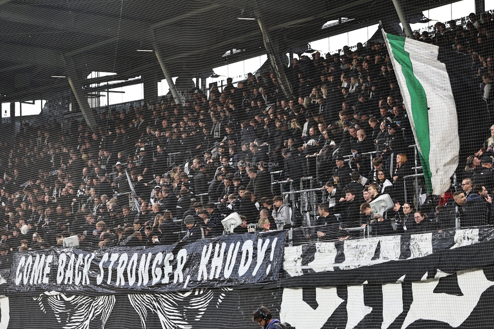 Sturm Graz - Marseille
UEFA Europa League Gruppenphase 3. Spieltag, SK Sturm Graz - Olympique de Marseille, Stadion Graz-Liebenau Graz, 22.10.2026. Foto zeigt Fans von Sturm mit einem Spruchband

