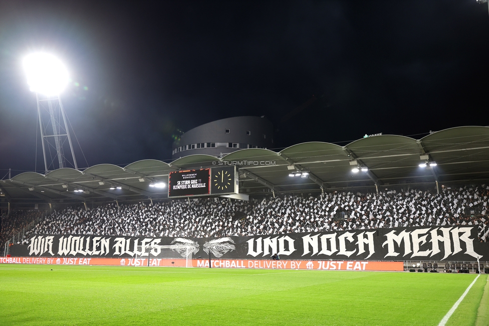 Sturm Graz - Marseille
UEFA Europa League Gruppenphase 3. Spieltag, SK Sturm Graz - Olympique de Marseille, Stadion Graz-Liebenau Graz, 22.10.2026. Foto zeigt Fans von Sturm mit einer Choreografie

