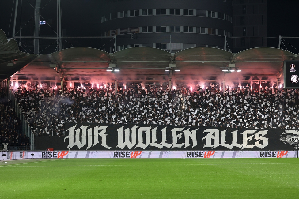 Sturm Graz - Marseille
UEFA Europa League Gruppenphase 3. Spieltag, SK Sturm Graz - Olympique de Marseille, Stadion Graz-Liebenau Graz, 22.10.2026. Foto zeigt Fans von Sturm mit einer Choreografie
