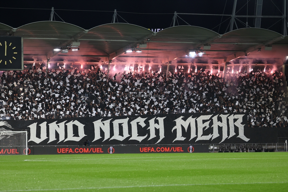 Sturm Graz - Marseille
UEFA Europa League Gruppenphase 3. Spieltag, SK Sturm Graz - Olympique de Marseille, Stadion Graz-Liebenau Graz, 22.10.2026. Foto zeigt Fans von Sturm mit einer Choreografie
