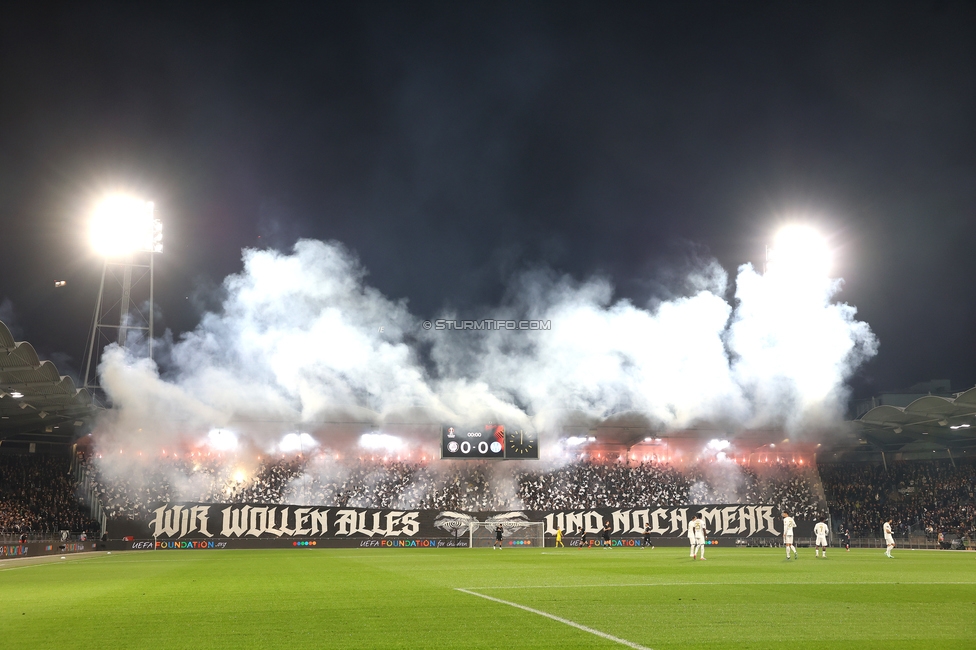 Sturm Graz - Marseille
UEFA Europa League Gruppenphase 3. Spieltag, SK Sturm Graz - Olympique de Marseille, Stadion Graz-Liebenau Graz, 22.10.2026. Foto zeigt Fans von Sturm mit einer Choreografie
