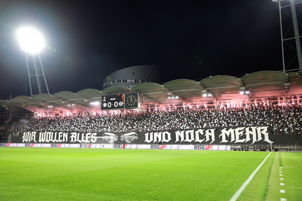 Sturm Graz - Marseille
UEFA Europa League Gruppenphase 3. Spieltag, SK Sturm Graz - Olympique de Marseille, Stadion Graz-Liebenau Graz, 22.10.2026. Foto zeigt Fans von Sturm mit einer Choreografie
