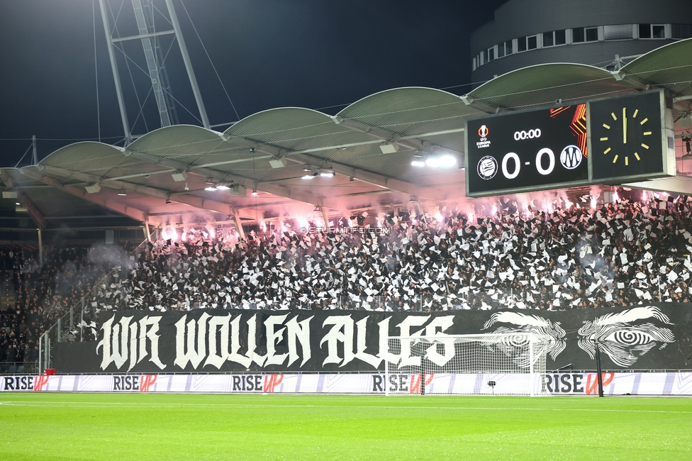 Sturm Graz - Marseille
UEFA Europa League Gruppenphase 3. Spieltag, SK Sturm Graz - Olympique de Marseille, Stadion Graz-Liebenau Graz, 22.10.2026. Foto zeigt Fans von Sturm mit einer Choreografie
