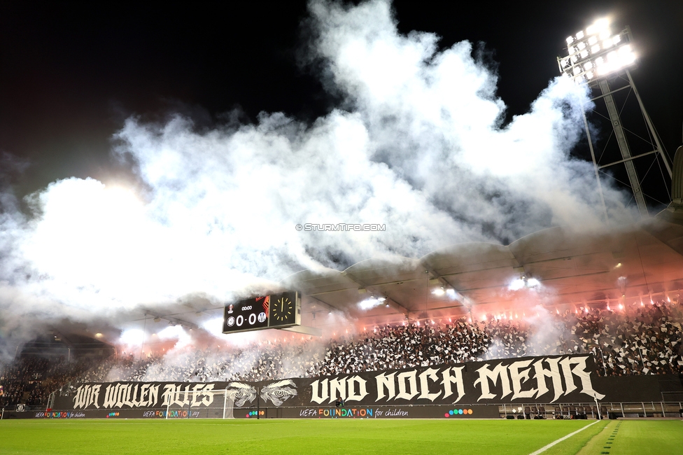 Sturm Graz - Marseille
UEFA Europa League Gruppenphase 3. Spieltag, SK Sturm Graz - Olympique de Marseille, Stadion Graz-Liebenau Graz, 22.10.2026. Foto zeigt Fans von Sturm mit einer Choreografie
