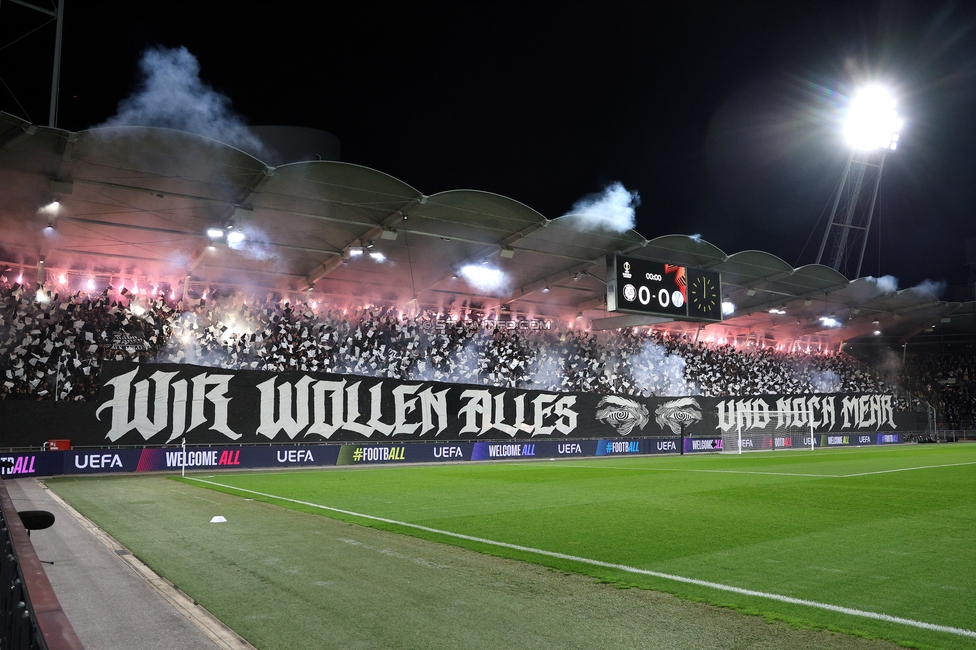 Sturm Graz - Marseille
UEFA Europa League Gruppenphase 3. Spieltag, SK Sturm Graz - Olympique de Marseille, Stadion Graz-Liebenau Graz, 22.10.2026. Foto zeigt Fans von Sturm mit einer Choreografie
