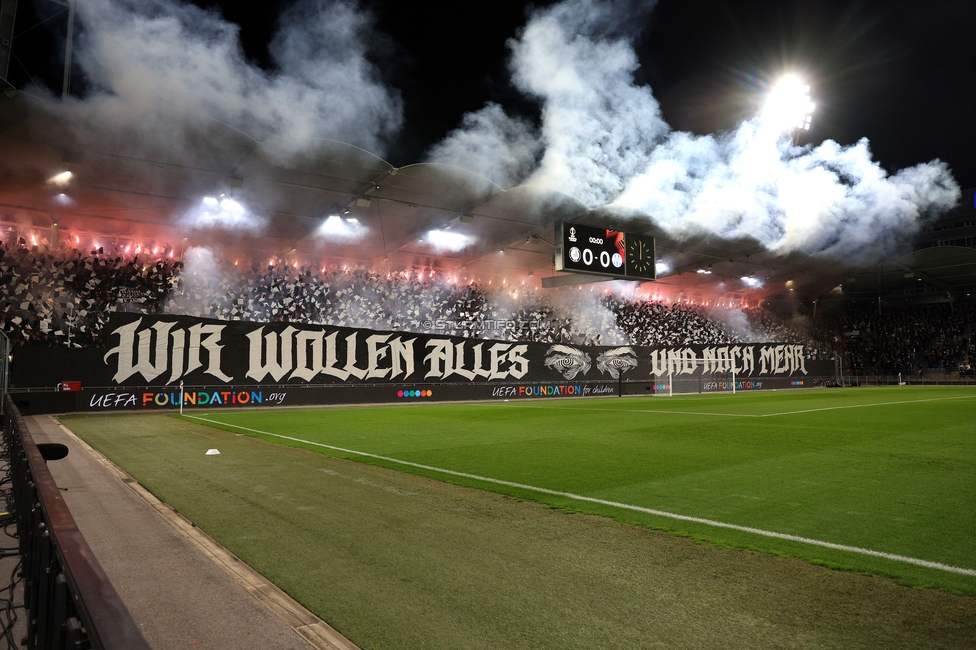 Sturm Graz - Marseille
UEFA Europa League Gruppenphase 3. Spieltag, SK Sturm Graz - Olympique de Marseille, Stadion Graz-Liebenau Graz, 22.10.2026. Foto zeigt Fans von Sturm mit einer Choreografie
