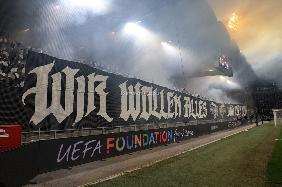 Sturm Graz - Marseille
UEFA Europa League Gruppenphase 3. Spieltag, SK Sturm Graz - Olympique de Marseille, Stadion Graz-Liebenau Graz, 22.10.2026. Foto zeigt Fans von Sturm mit einer Choreografie
