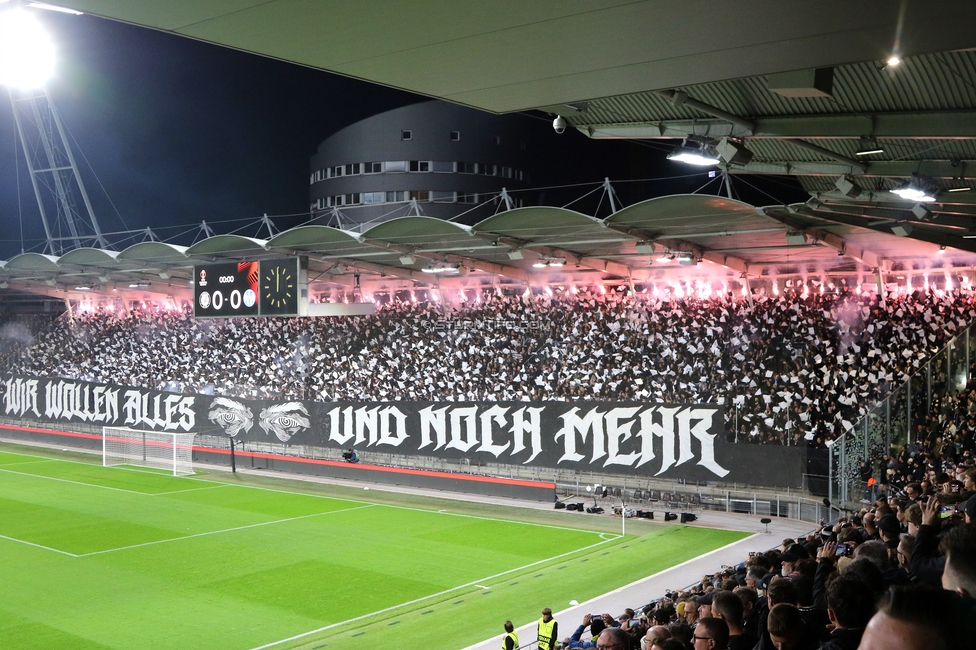 Sturm Graz - Marseille
UEFA Europa League Gruppenphase 3. Spieltag, SK Sturm Graz - Olympique de Marseille, Stadion Graz-Liebenau Graz, 22.10.2026. Foto zeigt Fans von Sturm mit einer Choreografie
