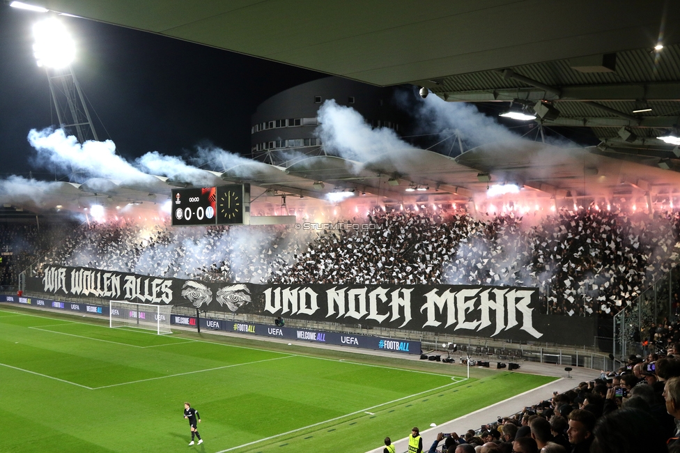 Sturm Graz - Marseille
UEFA Europa League Gruppenphase 3. Spieltag, SK Sturm Graz - Olympique de Marseille, Stadion Graz-Liebenau Graz, 22.10.2026. Foto zeigt Fans von Sturm mit einer Choreografie
