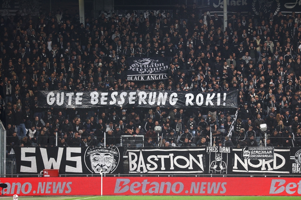 Sturm Graz - Marseille
UEFA Europa League Gruppenphase 3. Spieltag, SK Sturm Graz - Olympique de Marseille, Stadion Graz-Liebenau Graz, 22.10.2026. Foto zeigt Fans von Sturm mit einem Spruchband
