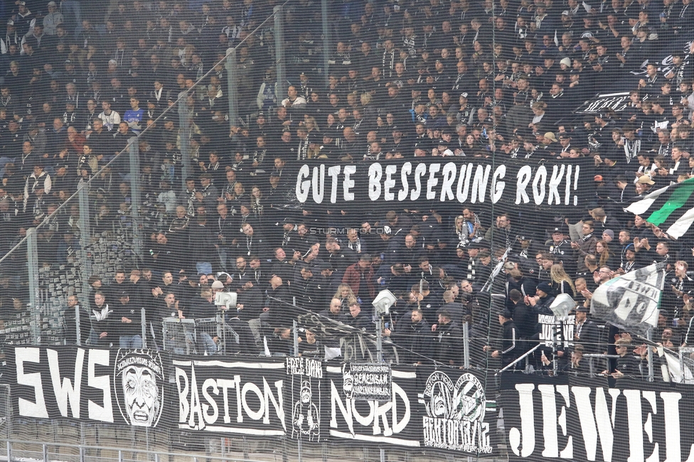 Sturm Graz - Marseille
UEFA Europa League Gruppenphase 3. Spieltag, SK Sturm Graz - Olympique de Marseille, Stadion Graz-Liebenau Graz, 22.10.2026. Foto zeigt Fans von Sturm mit einem Spruchband
