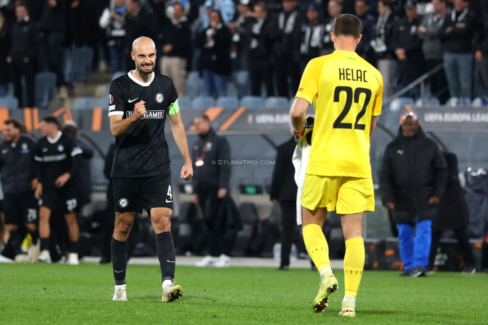 Sturm Graz - Marseille
UEFA Europa League Gruppenphase 3. Spieltag, SK Sturm Graz - Olympique de Marseille, Stadion Graz-Liebenau Graz, 22.10.2026. Foto zeigt Jon Gorenc-Stankovic (Sturm) und Ammar Kelac (Sturm)
