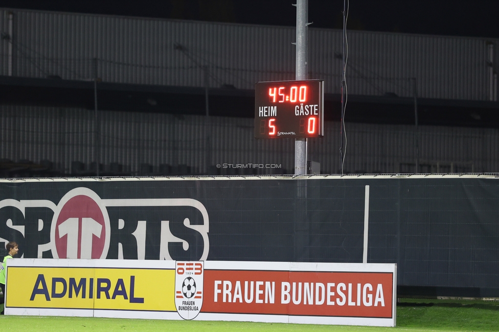 Sturm Frauen - LASK
OEFB Frauen Bundesliga, 11. Runde, SK Sturm Graz Frauen - LASK, Trainingszentrum Messendorf, 23.10.2026. Foto zeigt den Pausenstand
